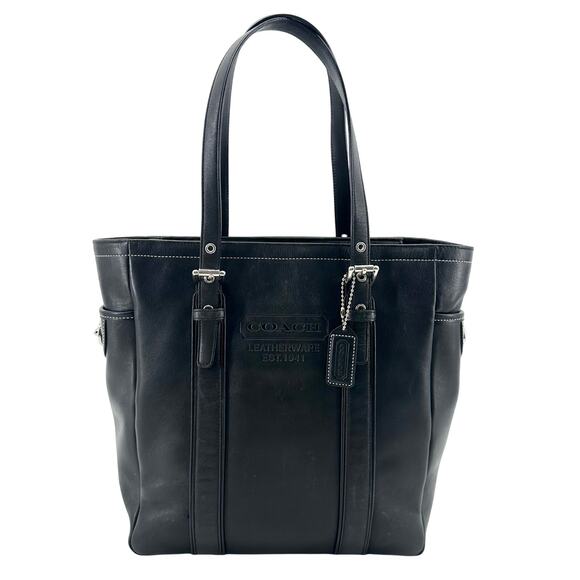 Coach Handbags - Coach Hamptons Shoulder‎ Tote Bag Black Leather Vintage Embossed Logo B06D-8E92